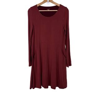 Garnet Hill Pocket-Detail Trapeze Dress Size Small Long Sleeves Brick Red Tencel